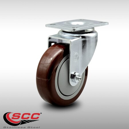 Service Caster 4 Inch SS Maroon Polyurethane Wheel Swivel Top Plate Caster SCC-SS20S414-PPUB-MRN